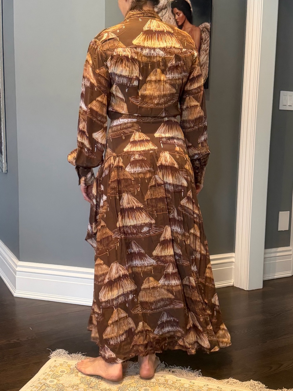 FARM Rio Brown Printed Button-Front Maxi Dress with Tan Accents - Picture 2 of 3
